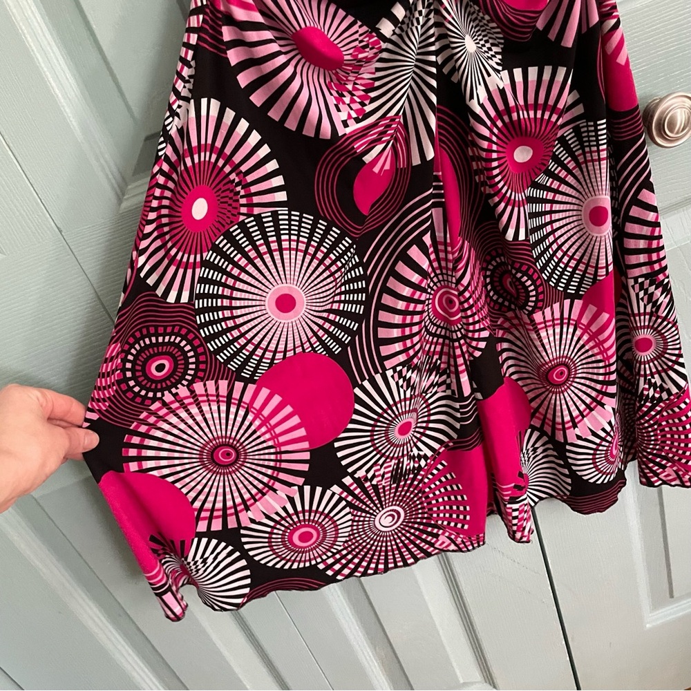 La Belle Y2K Mod Midi Dress Small Deep V-Neck Wide Strap Sleeveless Ruched Retro - Picture 7 of 12